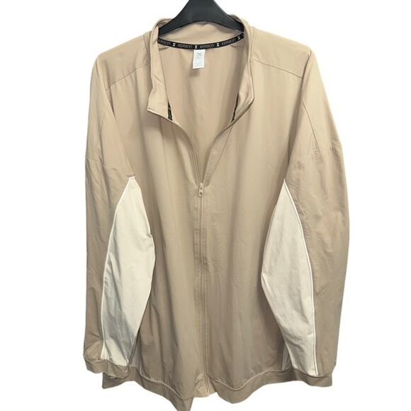 Xersion 3XLT Jacket Lifestyle Mock Neck Beige Tan Colorblock Windbreaker 3X Tall - Picture 1 of 4